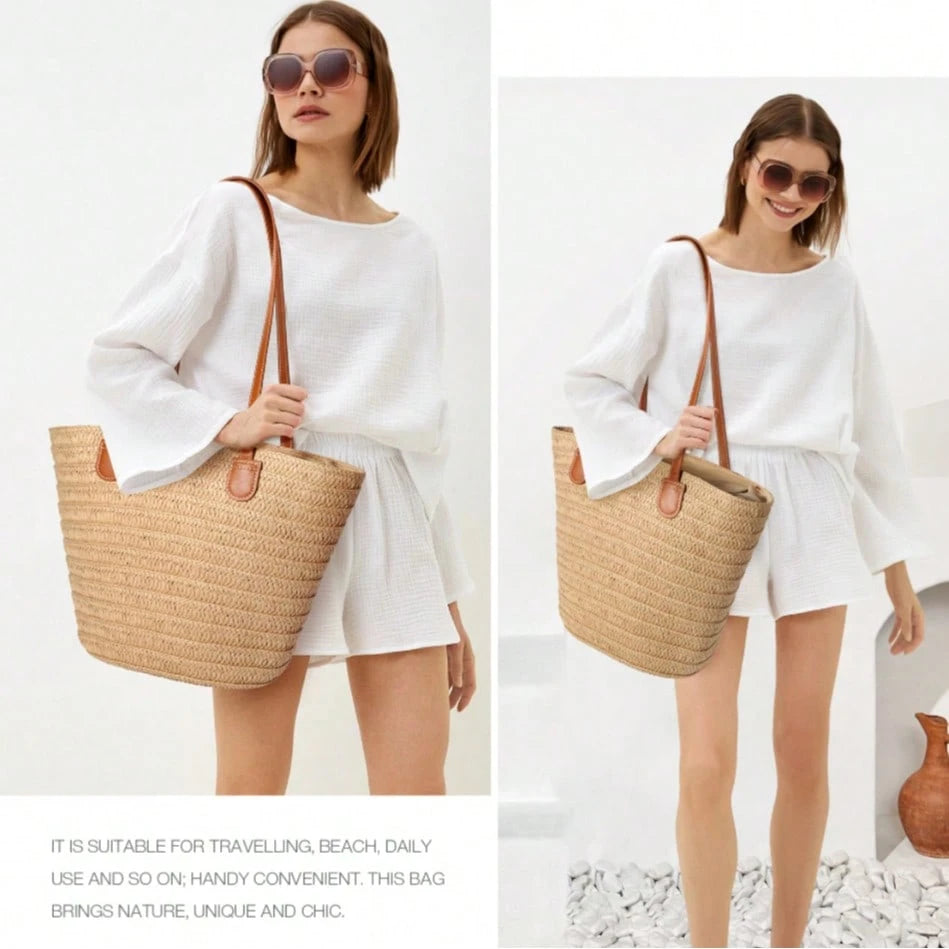 Woven Tote Bag For Women Summer Straw Beach Bag Shoulder Handbags Boho Bag Pool Bag, Beach Essentials Women Bags For Vacation & Holiday