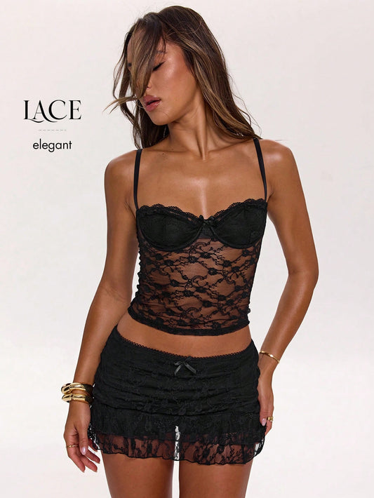 x Luisa Sonza BAE Lace Strap Sexy Camisole Crop Top For Women, Suitable For Music Festival Party, Street Style, Daily Wear, Suitable For Baddie/Bombshell Style