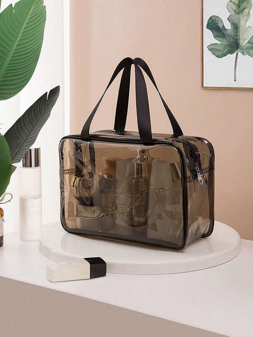 X Milania 1PC Storage Bag Makeup Travel Bag Make Up Brush Bag Toiletry Bag Transparent Single-Layer Makeup Bag Made Of PVC Material, Hand-Held Toiletry Bag, Cosmetic Storage Bag, Beach Bag, Esse