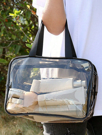 X Milania 1PC Storage Bag Makeup Travel Bag Make Up Brush Bag Toiletry Bag Transparent Single-Layer Makeup Bag Made Of PVC Material, Hand-Held Toiletry Bag, Cosmetic Storage Bag, Beach Bag, Esse