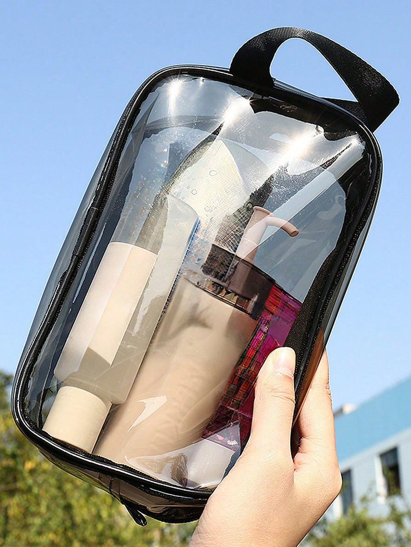 X Milania 1PC Storage Bag Makeup Travel Bag Make Up Brush Bag Toiletry Bag Transparent Single-Layer Makeup Bag Made Of PVC Material, Hand-Held Toiletry Bag, Cosmetic Storage Bag, Beach Bag, Esse