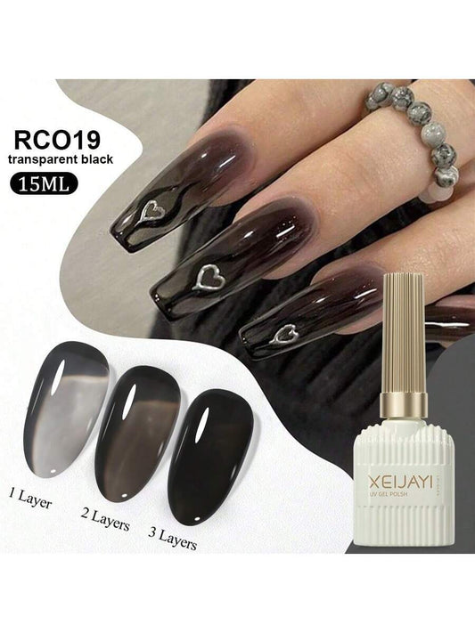XEIJAYI 1 Bottle 15ml Black Gel Nail Polish, All Season Nail Art, Removable LED Gel Nail Polish, DIY Home Salon, Nail Care Gift For Women & Girls Nails