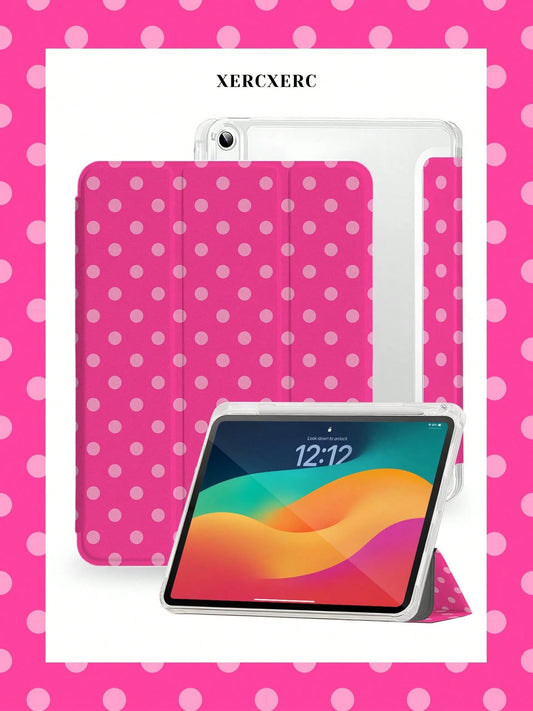 xercxerc Polka Dot PU Cover TPU Shell With 3-Fold Stand Pen Slot Shockproof Auto Wake/Sleep Compatible With Air 11 Inch, A16, 9th/10th/11th Gen, Mini 8.3, Pro 12.9/11/10.9, Fall Case, Back To Schoo