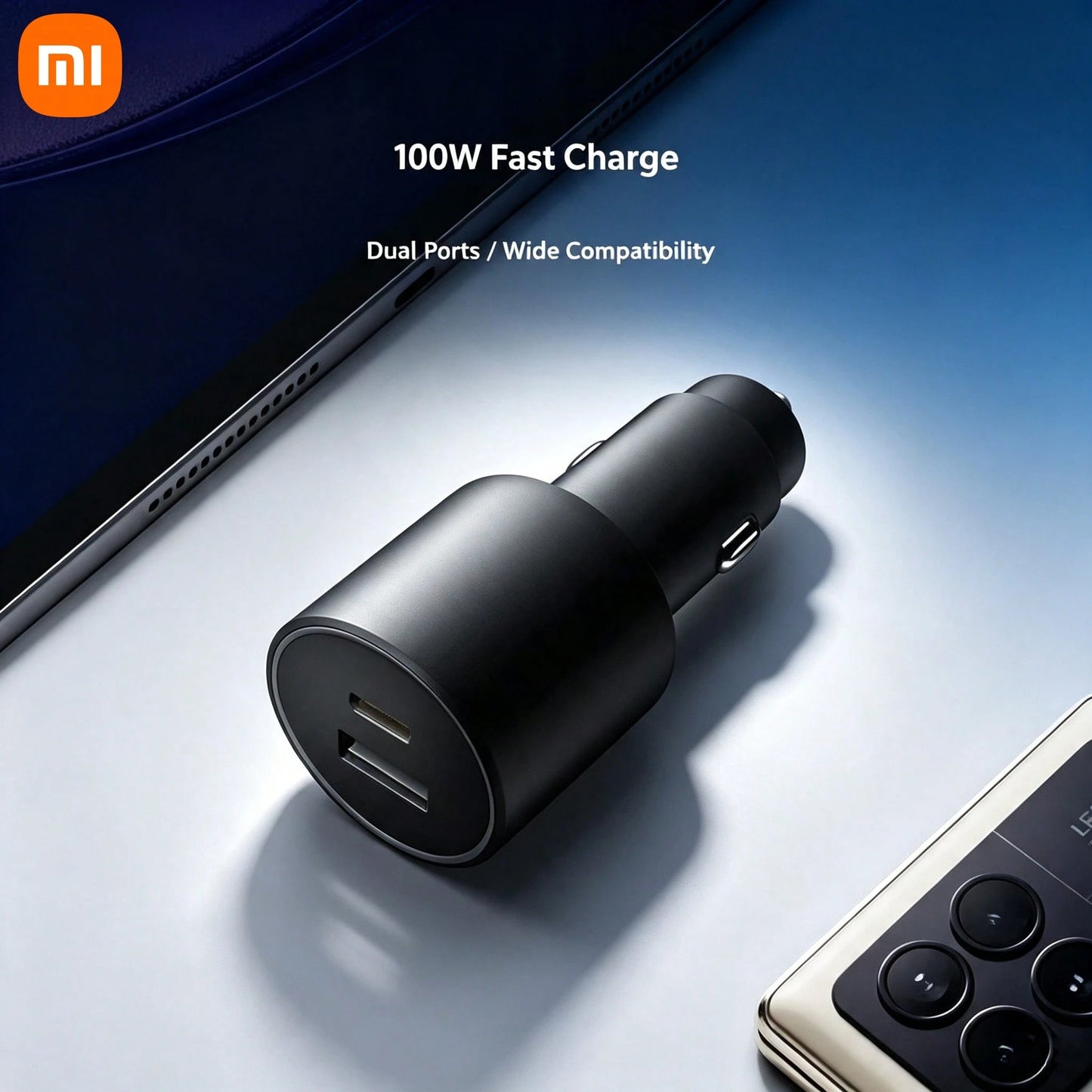 Xiaomi Mi Home 100W Car Fast Charger, 1A1C Dual Port USB-A+USB-C Car Power Adapter, LED Ambient Light Car Charger, Portable PD Fast Charging Adapter, Suitable For Smartphones, Laptops, Tablets, IPhone