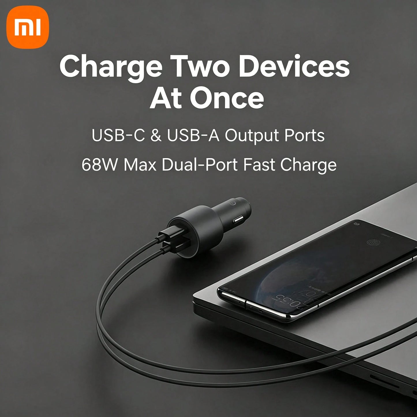 Xiaomi Mi Home 100W Car Fast Charger, 1A1C Dual Port USB-A+USB-C Car Power Adapter, LED Ambient Light Car Charger, Portable PD Fast Charging Adapter, Suitable For Smartphones, Laptops, Tablets, IPhone