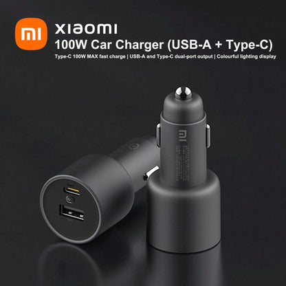 Xiaomi Mi Home 100W Car Fast Charger, 1A1C Dual Port USB-A+USB-C Car Power Adapter, LED Ambient Light Car Charger, Portable PD Fast Charging Adapter, Suitable For Smartphones, Laptops, Tablets, IPhone