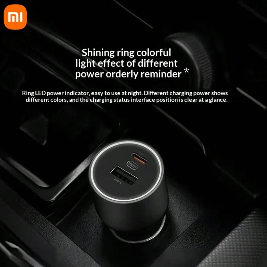 Xiaomi Mi Home 100W Car Fast Charger, 1A1C Dual Port USB-A+USB-C Car Power Adapter, LED Ambient Light Car Charger, Portable PD Fast Charging Adapter, Suitable For Smartphones, Laptops, Tablets, IPhone