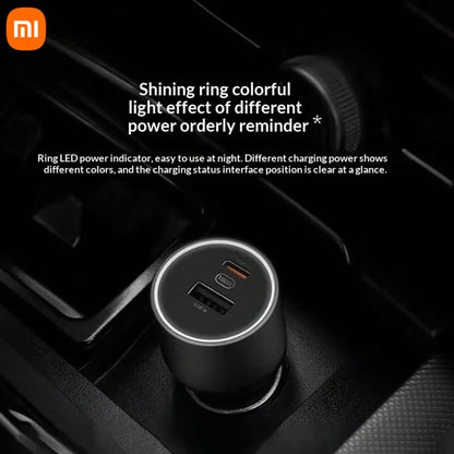 Xiaomi Mi Home 100W Car Fast Charger, 1A1C Dual Port USB-A+USB-C Car Power Adapter, LED Ambient Light Car Charger, Portable PD Fast Charging Adapter, Suitable For Smartphones, Laptops, Tablets, IPhone