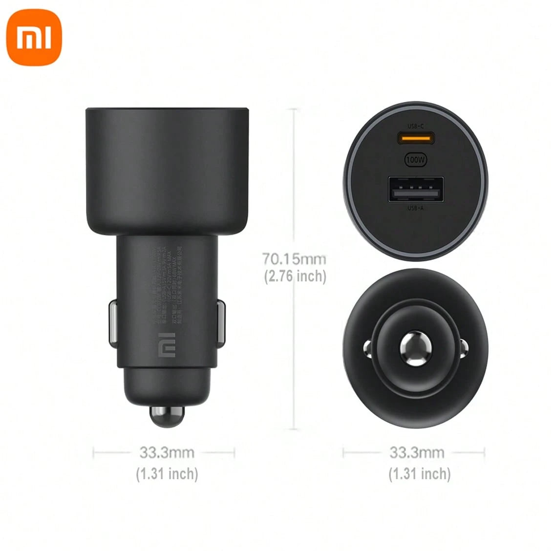 Xiaomi Mi Home 100W Car Fast Charger, 1A1C Dual Port USB-A+USB-C Car Power Adapter, LED Ambient Light Car Charger, Portable PD Fast Charging Adapter, Suitable For Smartphones, Laptops, Tablets, IPhone
