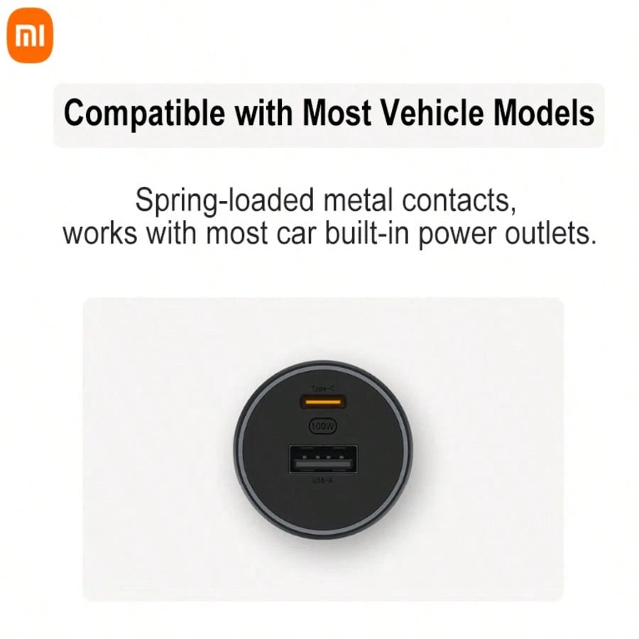 Xiaomi Mi Home 100W Car Fast Charger, 1A1C Dual Port USB-A+USB-C Car Power Adapter, LED Ambient Light Car Charger, Portable PD Fast Charging Adapter, Suitable For Smartphones, Laptops, Tablets, IPhone
