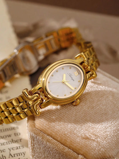 XIVIYA 1pc Women's Gold French Elegance Oval Dial Waterproof Watch, Premium Quality, Great For Gifts