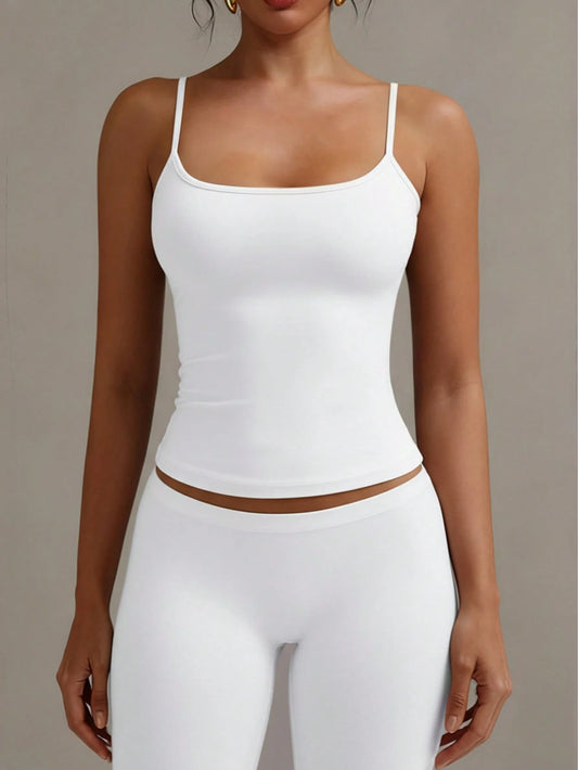 XLLAIS Sexy Backless Women's Camisole, Elastic Casual Spaghetti Strap White Top Summer, Y2K Aesthetic