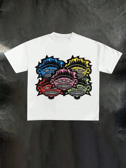 Y2K Casual Style Short-Sleeved Round-Neck T-Shirt With Abstract And Colorful Letter Print