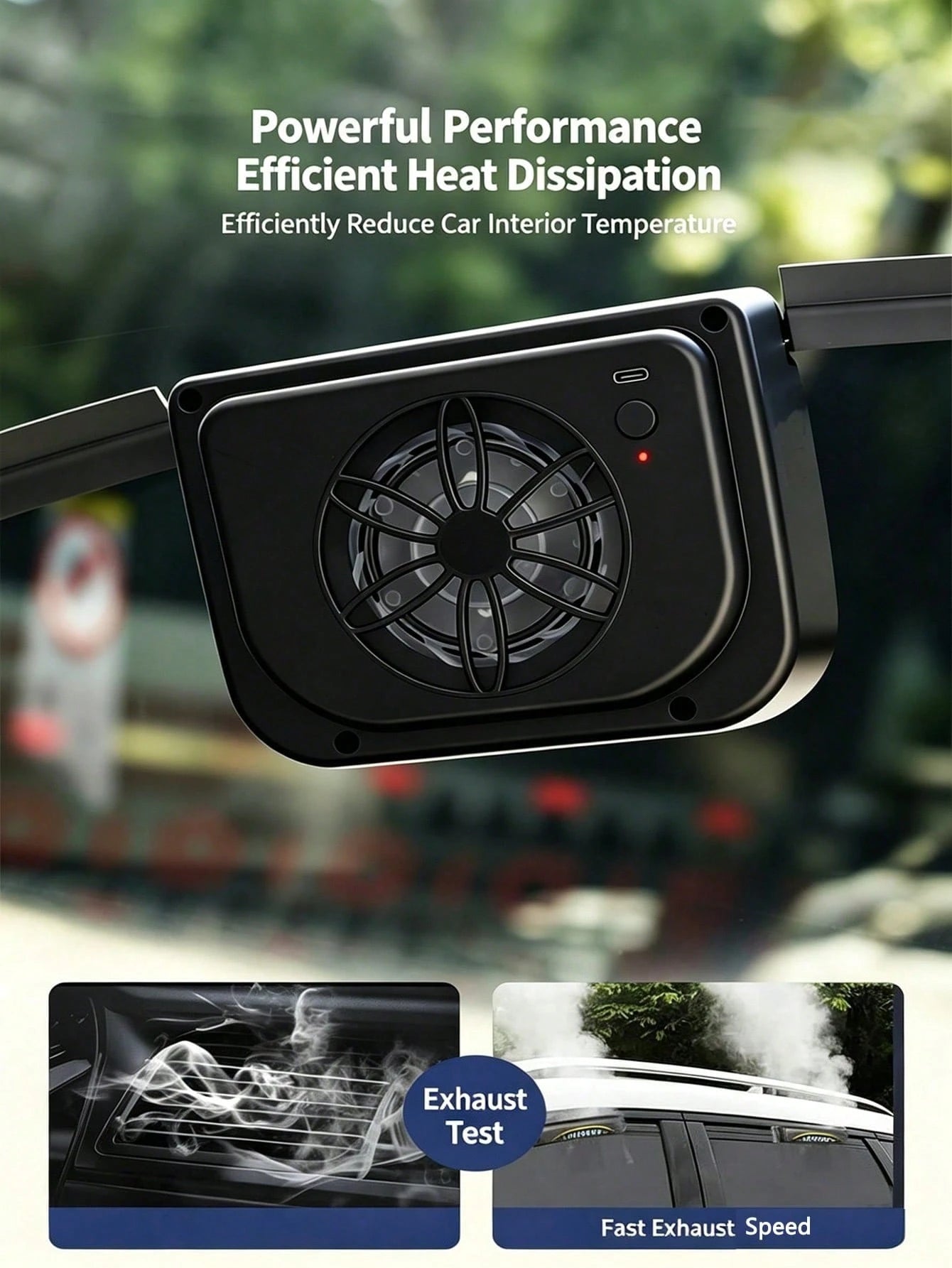 YAIUZGOO 2-In-1 USB & Solar Powered Car Cooling Fan, Car Window Ventilation Exhaust System, Portable Air Circulation Cooler For Cars, SUVs And Trucks