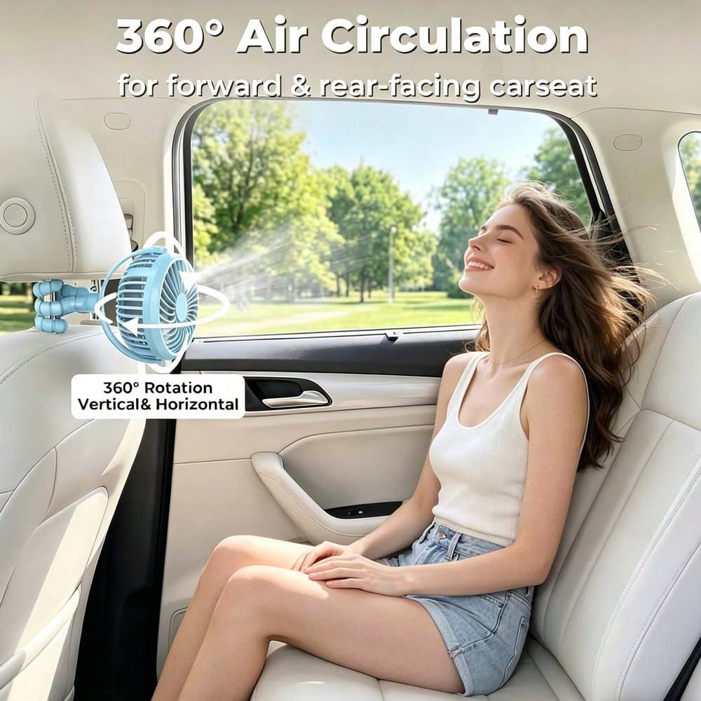 YAIUZGOO Car Clip On Fan With LED Display Smart Clip-On Fan-Rechargeable, Versatile Personal Airflow, Ideal For The Office, Car, Under An Umbrella, And While Traveling