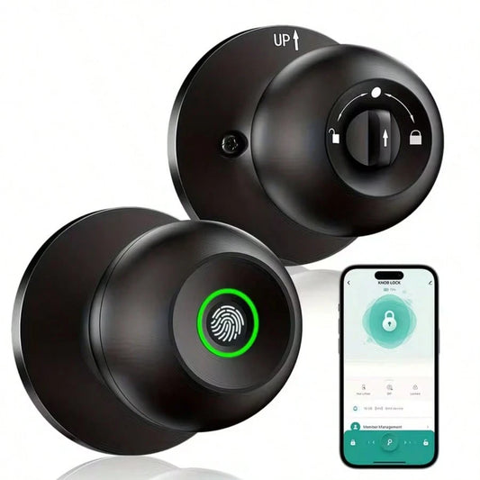 YFK Biometric Smart Fingerprint Door Handle, Keyless Entry Bedroom Door Lock With APP Control & Backup Mechanical Key, Interior Security Lock For Bedroom, Apartment & Office, Black/Silver