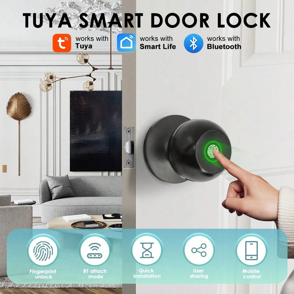 YFK Biometric Smart Fingerprint Door Handle, Keyless Entry Bedroom Door Lock With APP Control & Backup Mechanical Key, Interior Security Lock For Bedroom, Apartment & Office, Black/Silver