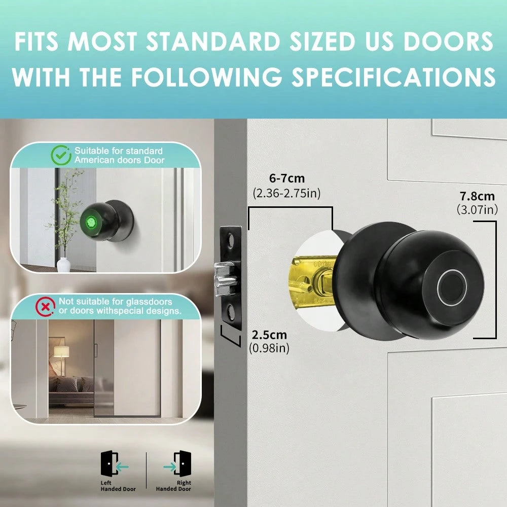 YFK Biometric Smart Fingerprint Door Handle, Keyless Entry Bedroom Door Lock With APP Control & Backup Mechanical Key, Interior Security Lock For Bedroom, Apartment & Office, Black/Silver