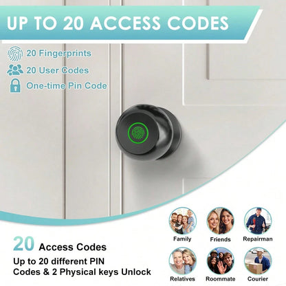 YFK Biometric Smart Fingerprint Door Handle, Keyless Entry Bedroom Door Lock With APP Control & Backup Mechanical Key, Interior Security Lock For Bedroom, Apartment & Office, Black/Silver
