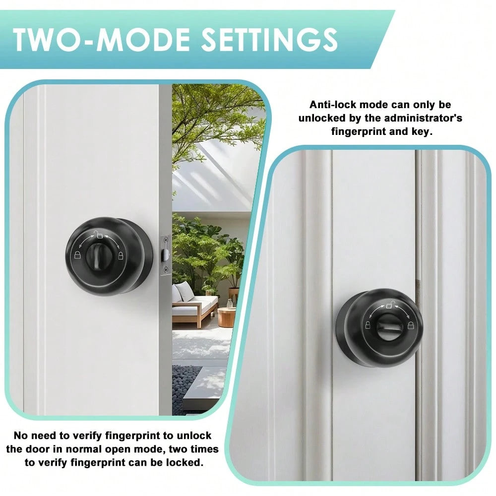 YFK Biometric Smart Fingerprint Door Handle, Keyless Entry Bedroom Door Lock With APP Control & Backup Mechanical Key, Interior Security Lock For Bedroom, Apartment & Office, Black/Silver
