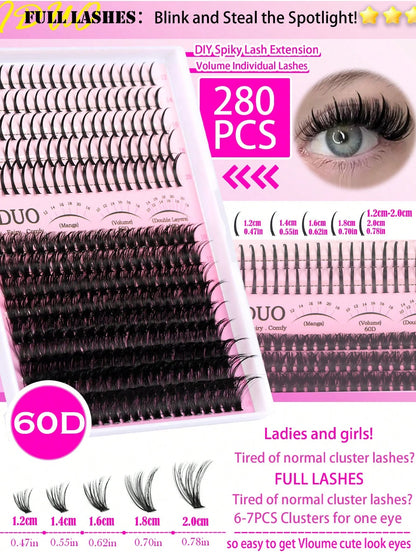 YIDUO 816Pcs DD Curl Lash Clusters Kit With Ultra-Dense, Waterproof, Long-Lasting Lashes, 60D/80D/100D/Spikes/Bottom, Hybrid Volume Look, Beginner-Friendly,Includes Lash Glue, Tweezersfor Wedding, Bir