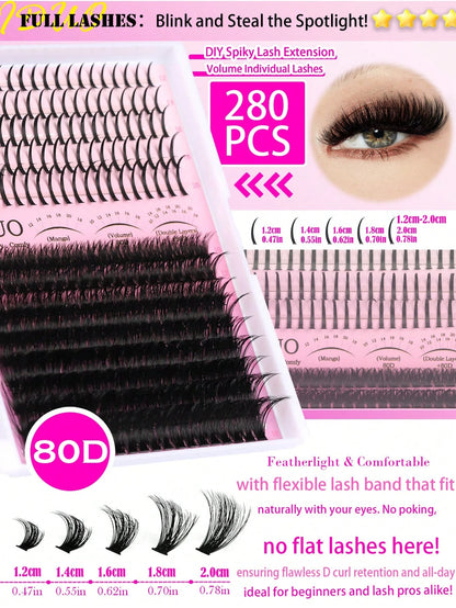 YIDUO 816Pcs DD Curl Lash Clusters Kit With Ultra-Dense, Waterproof, Long-Lasting Lashes, 60D/80D/100D/Spikes/Bottom, Hybrid Volume Look, Beginner-Friendly,Includes Lash Glue, Tweezersfor Wedding, Bir