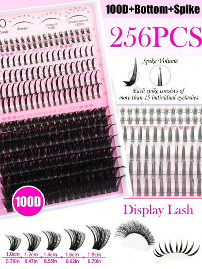 YIDUO 816Pcs DD Curl Lash Clusters Kit With Ultra-Dense, Waterproof, Long-Lasting Lashes, 60D/80D/100D/Spikes/Bottom, Hybrid Volume Look, Beginner-Friendly,Includes Lash Glue, Tweezersfor Wedding, Bir