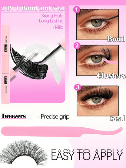 YIDUO 816Pcs DD Curl Lash Clusters Kit With Ultra-Dense, Waterproof, Long-Lasting Lashes, 60D/80D/100D/Spikes/Bottom, Hybrid Volume Look, Beginner-Friendly,Includes Lash Glue, Tweezersfor Wedding, Bir