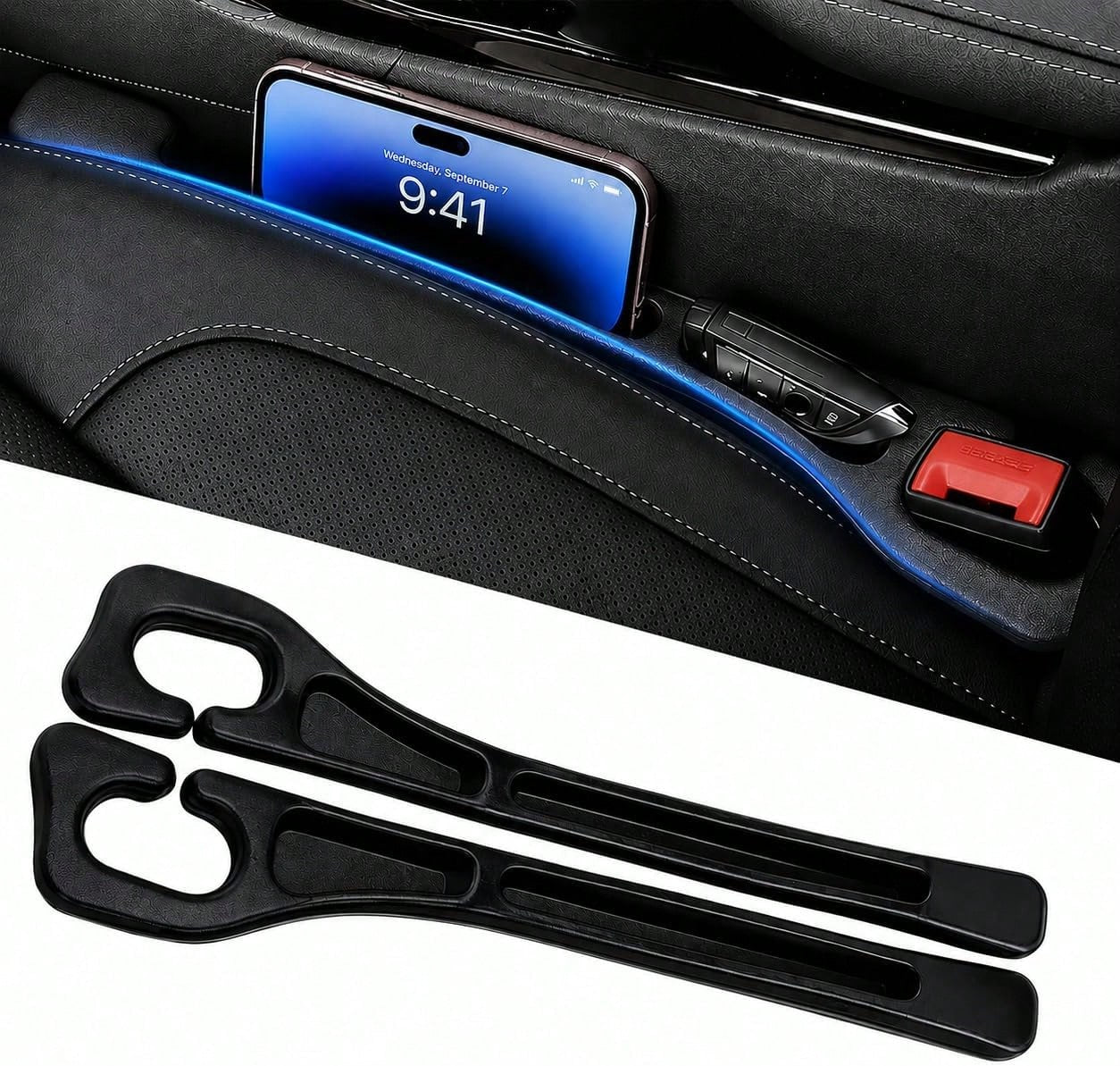 YIWSKJ Car Seat Gap Filler 2 Pack, Universal Fit No Drop Seat Guard With Storage Pocket, Car Seat Gap Plug Prevents Phones, Keys And Coins From Falling, Auto Accessories For SUV, Truck, Sedan