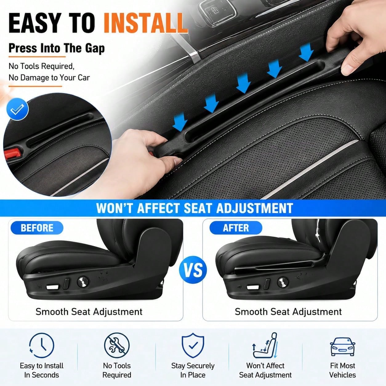 YIWSKJ Car Seat Gap Filler 2 Pack, Universal Fit No Drop Seat Guard With Storage Pocket, Car Seat Gap Plug Prevents Phones, Keys And Coins From Falling, Auto Accessories For SUV, Truck, Sedan