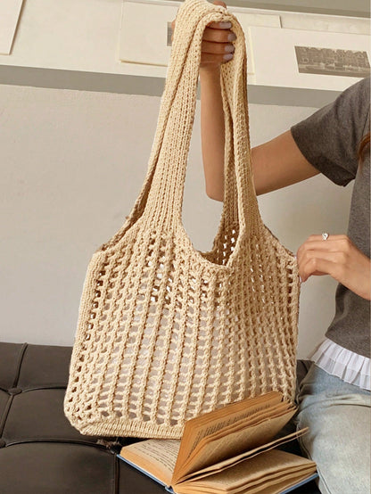 Yogodlns Lightweight Leisure Hollow Out Woven Shopping Crochet Bag For Women, Large Capacity Tote Bags For Travel, Multifunctional Kitchen Storage Mesh Bag
