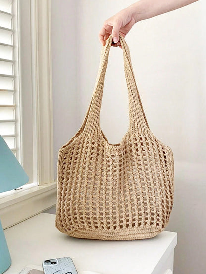 Yogodlns Lightweight Leisure Hollow Out Woven Shopping Crochet Bag For Women, Large Capacity Tote Bags For Travel, Multifunctional Kitchen Storage Mesh Bag