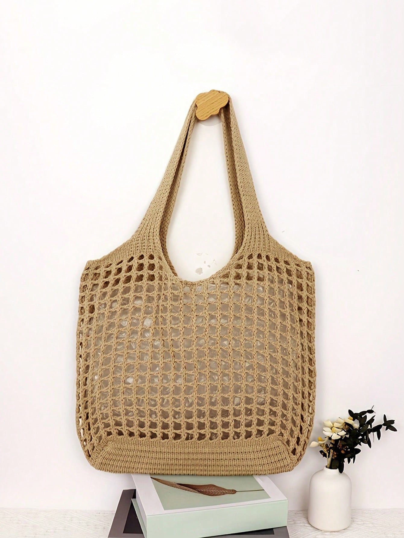 Yogodlns Lightweight Leisure Hollow Out Woven Shopping Crochet Bag For Women, Large Capacity Tote Bags For Travel, Multifunctional Kitchen Storage Mesh Bag