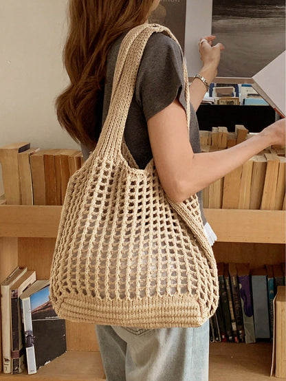 Yogodlns Lightweight Leisure Hollow Out Woven Shopping Crochet Bag For Women, Large Capacity Tote Bags For Travel, Multifunctional Kitchen Storage Mesh Bag