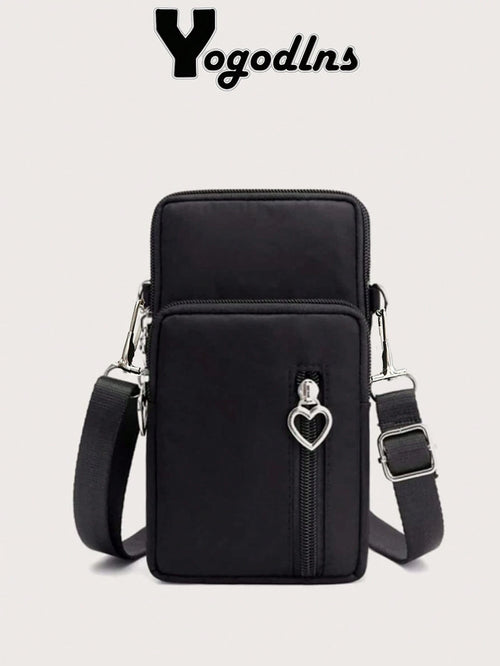 Yogodlns Mini Heart Decor Square Bag Multi Zipper Phone Wallet Women's Arm Coin Casual Crossbody Bag For Outdoor Lightweight Modern Business Credit Card ID Card Cash Business Casual Teacher's Day Teac