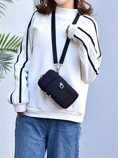 Yogodlns Mini Heart Decor Square Bag Multi Zipper Phone Wallet Women's Arm Coin Casual Crossbody Bag For Outdoor Lightweight Modern Business Credit Card ID Card Cash Business Casual Teacher's Day Teac