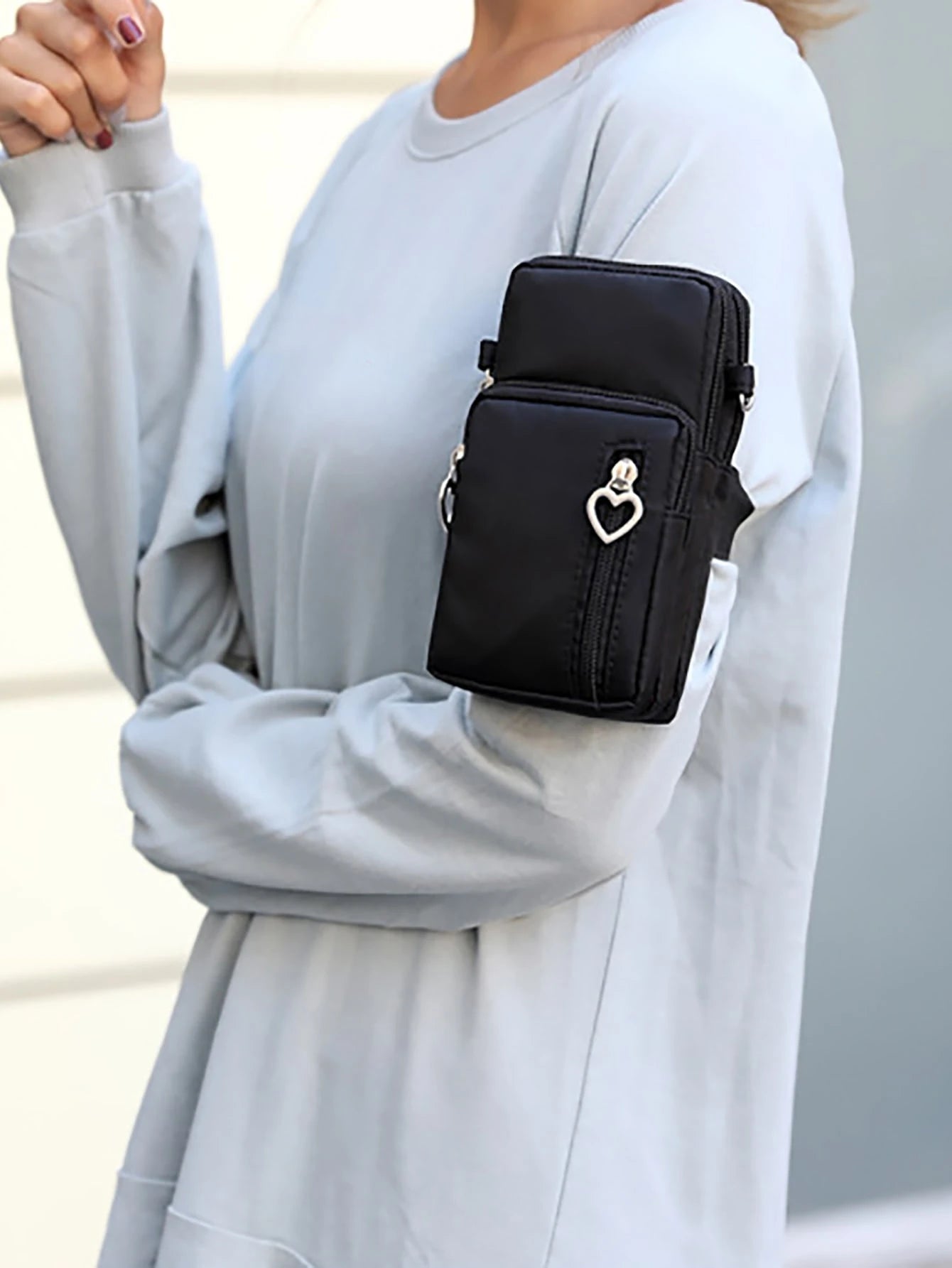 Yogodlns Mini Heart Decor Square Bag Multi Zipper Phone Wallet Women's Arm Coin Casual Crossbody Bag For Outdoor Lightweight Modern Business Credit Card ID Card Cash Business Casual Teacher's Day Teac