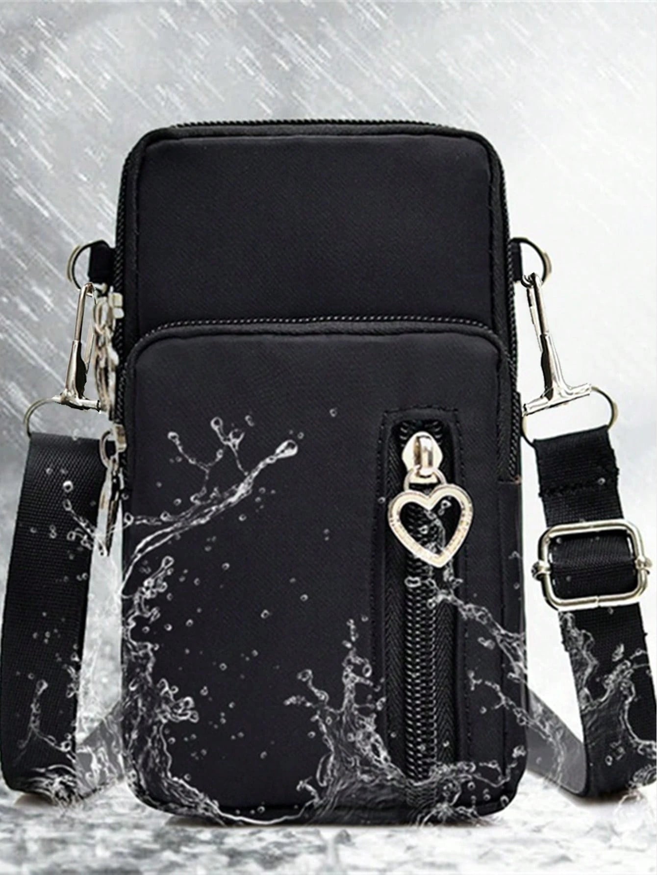 Yogodlns Mini Heart Decor Square Bag Multi Zipper Phone Wallet Women's Arm Coin Casual Crossbody Bag For Outdoor Lightweight Modern Business Credit Card ID Card Cash Business Casual Teacher's Day Teac