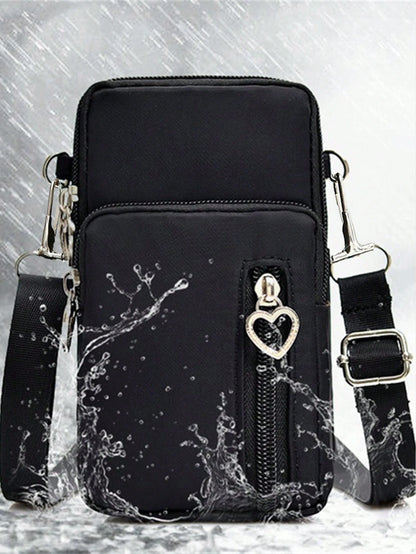 Yogodlns Mini Heart Decor Square Bag Multi Zipper Phone Wallet Women's Arm Coin Casual Crossbody Bag For Outdoor Lightweight Modern Business Credit Card ID Card Cash Business Casual Teacher's Day Teac