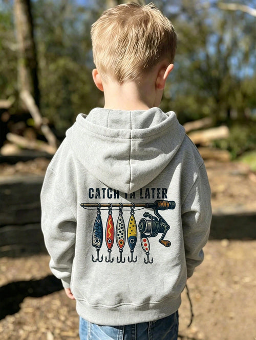 Young Boy Fun Print Pullover Sweatshirt, Warm & Comfortable Thermal-Lined Pullover Sweatshirt For Autumn/Winter