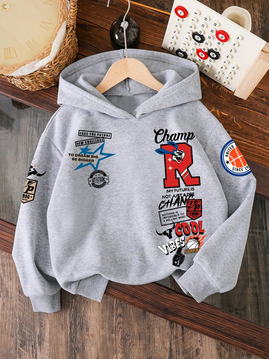 Young Boy Letter Print Warm Sweatshirt