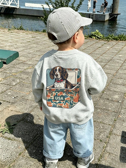 Young Boy Printed Long-Sleeve Crewneck Sweatshirt, Student Casual Wear, Perfect For Boy Getting Ready To Play