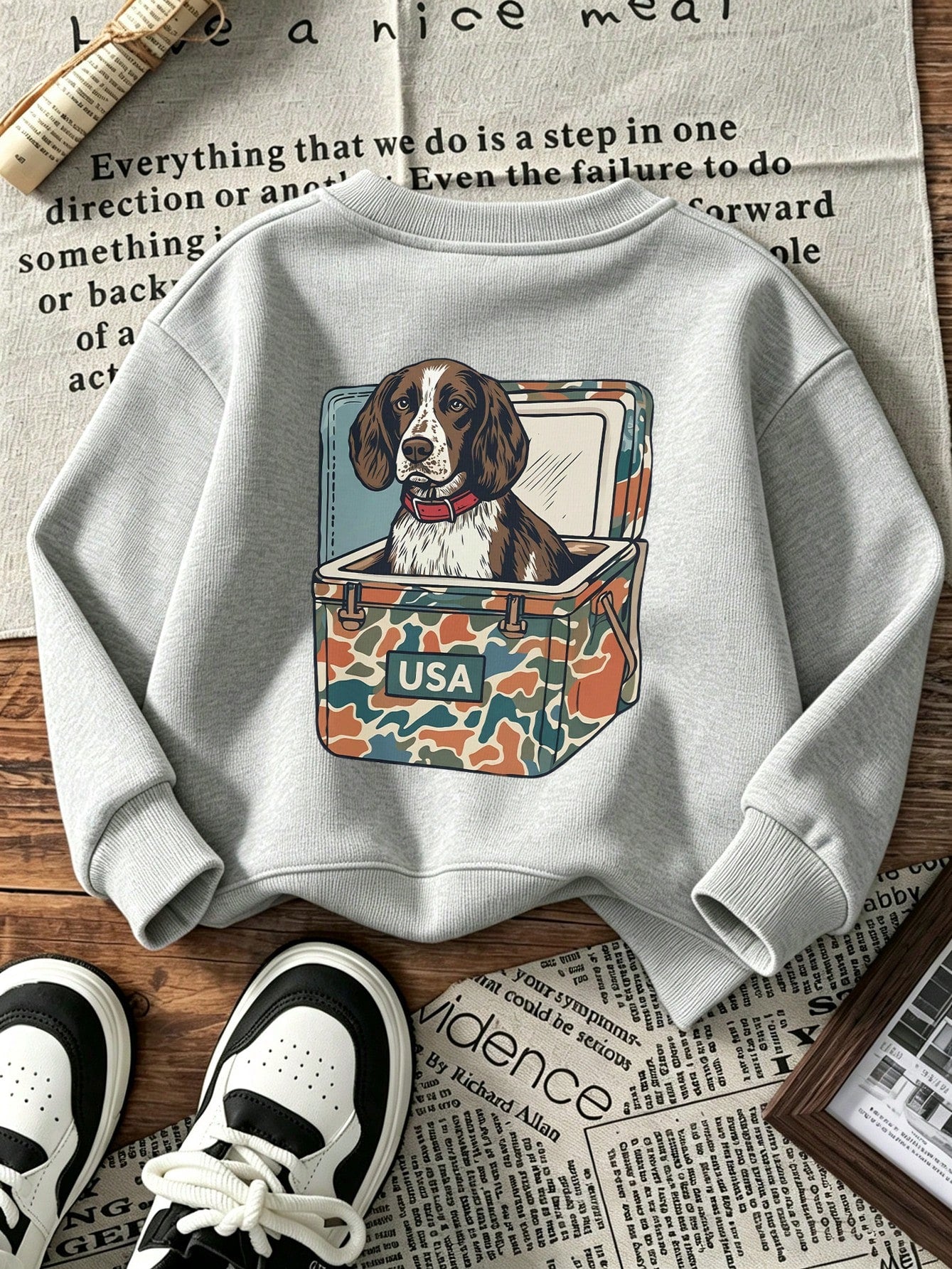 Young Boy Printed Long-Sleeve Crewneck Sweatshirt, Student Casual Wear, Perfect For Boy Getting Ready To Play