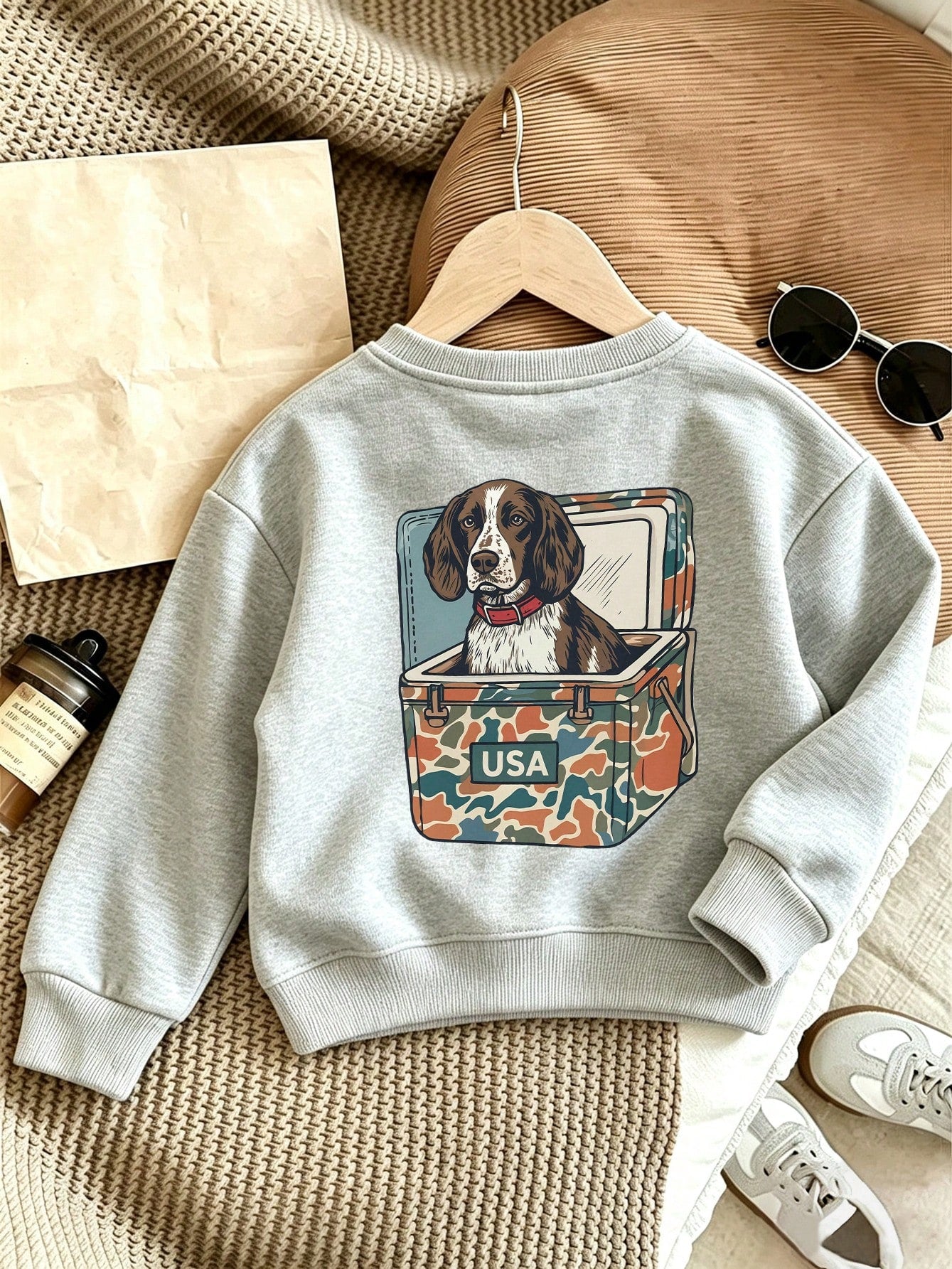 Young Boy Printed Long-Sleeve Crewneck Sweatshirt, Student Casual Wear, Perfect For Boy Getting Ready To Play