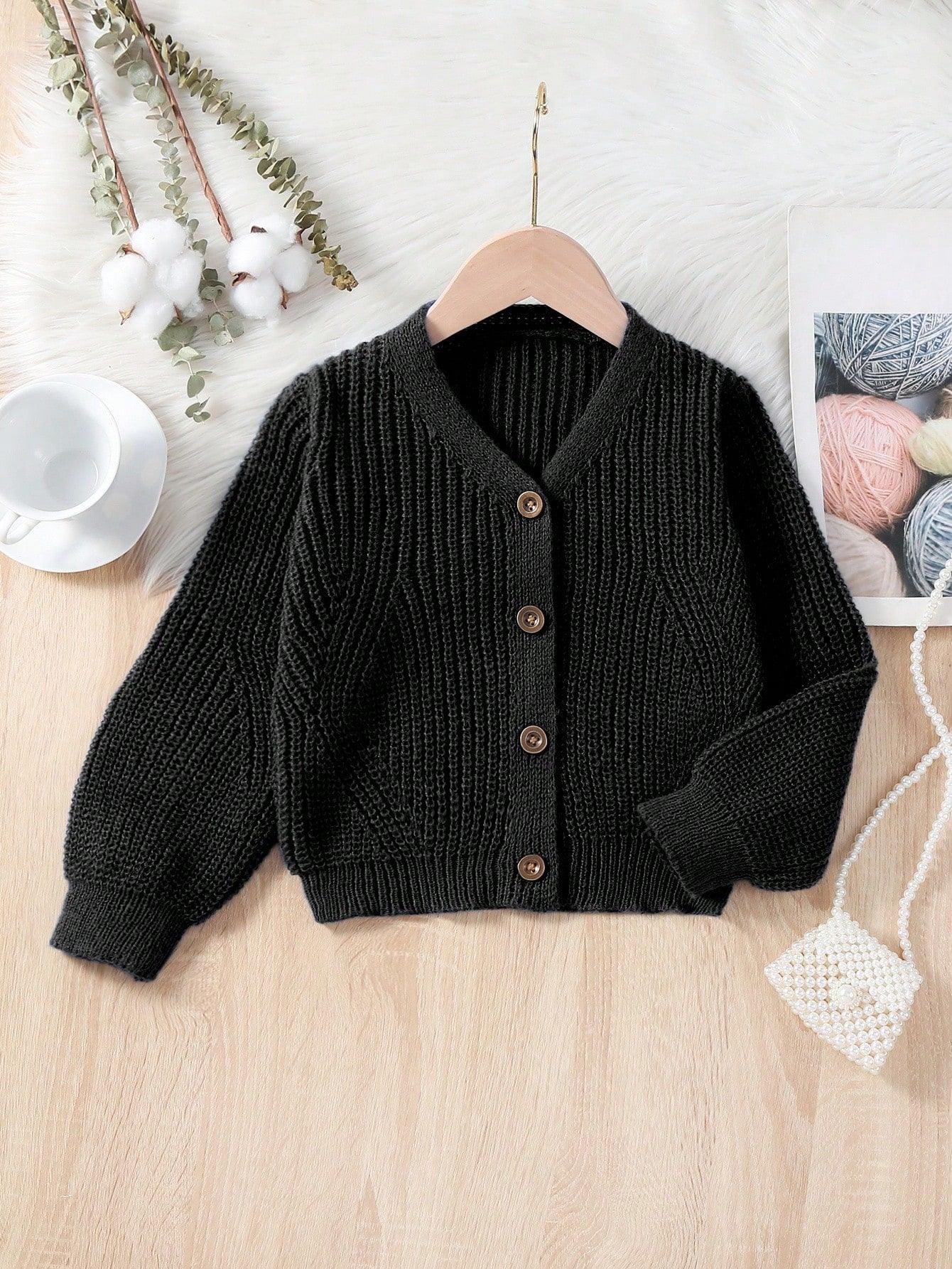 Young Girls Lightweight V-Neck Cardigans,Cozy Flared Sleeves Fashion Knitwear For Winter,School,Back-To-School,Daily Wear,Beige,White,Light Yellow