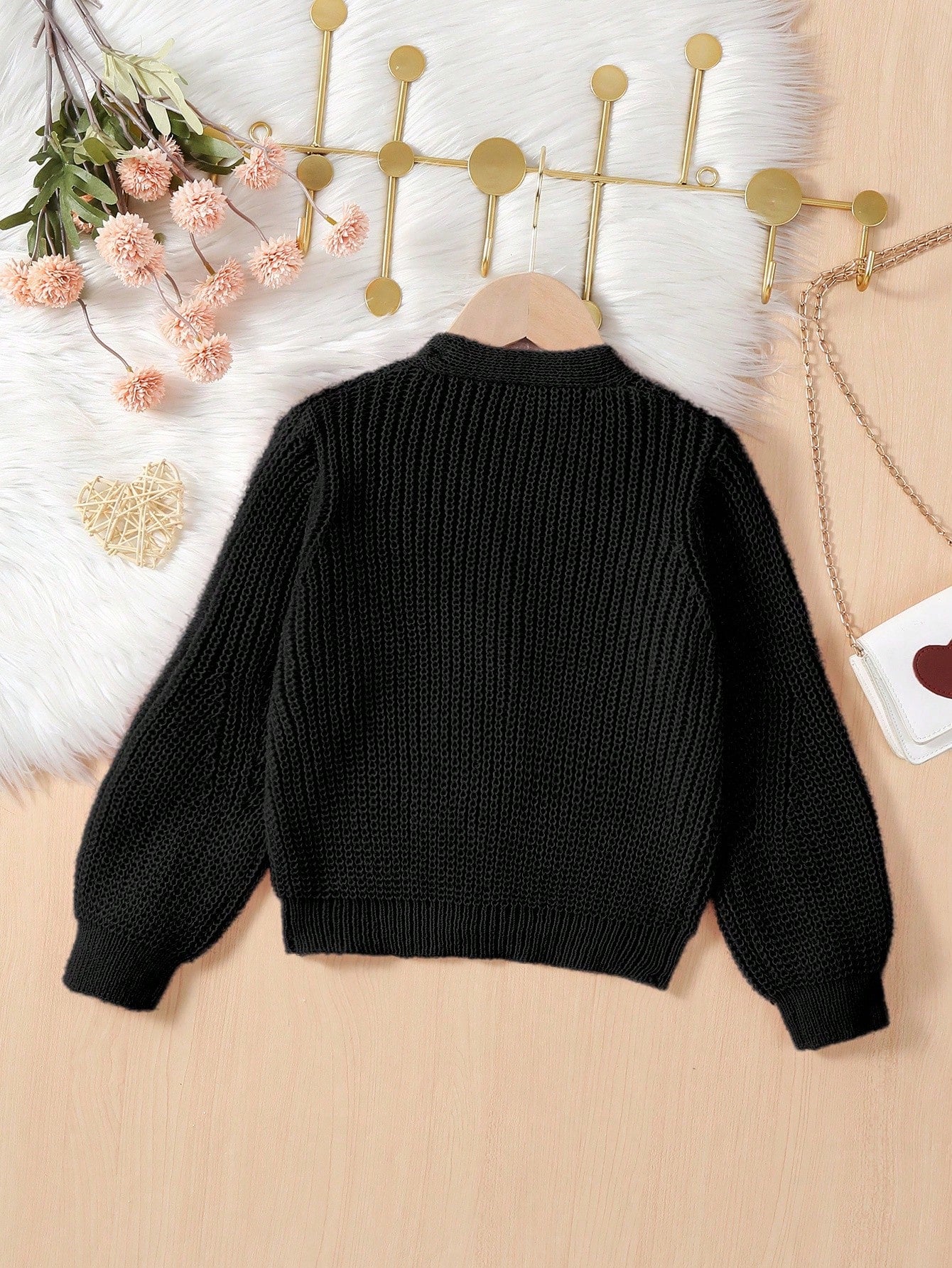 Young Girls Lightweight V-Neck Cardigans,Cozy Flared Sleeves Fashion Knitwear For Winter,School,Back-To-School,Daily Wear,Beige,White,Light Yellow
