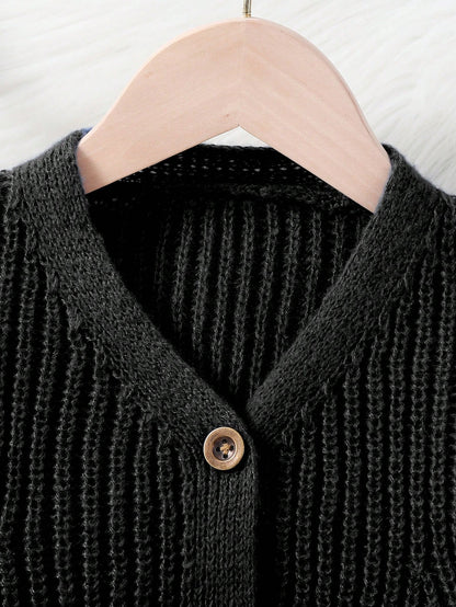 Young Girls Lightweight V-Neck Cardigans,Cozy Flared Sleeves Fashion Knitwear For Winter,School,Back-To-School,Daily Wear,Beige,White,Light Yellow
