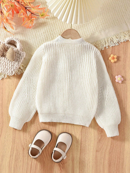 Young Girls Lightweight V-Neck Cardigans,Cozy Flared Sleeves Fashion Knitwear For Winter,School,Back-To-School,Daily Wear,Beige,White,Light Yellow