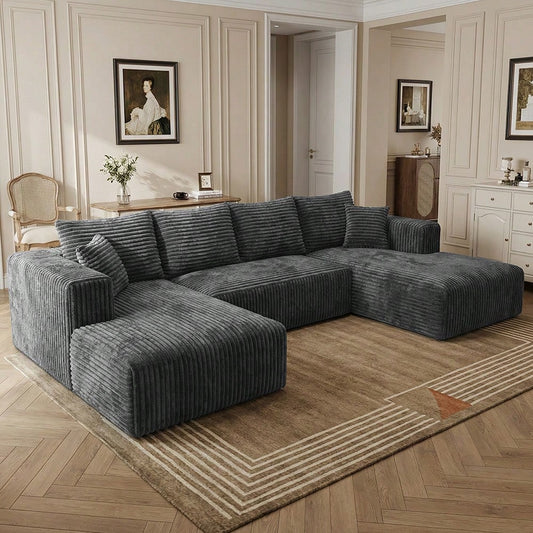YQzyphyna 132'' U-Shape Modular Cloud Sectional – Double Chaise Lounge Corduroy Boneless Sofa, No Assembly Required Convertible Sofa Cama & Spacious Sectional Couch For Living Room, Modern Sleeper Sof