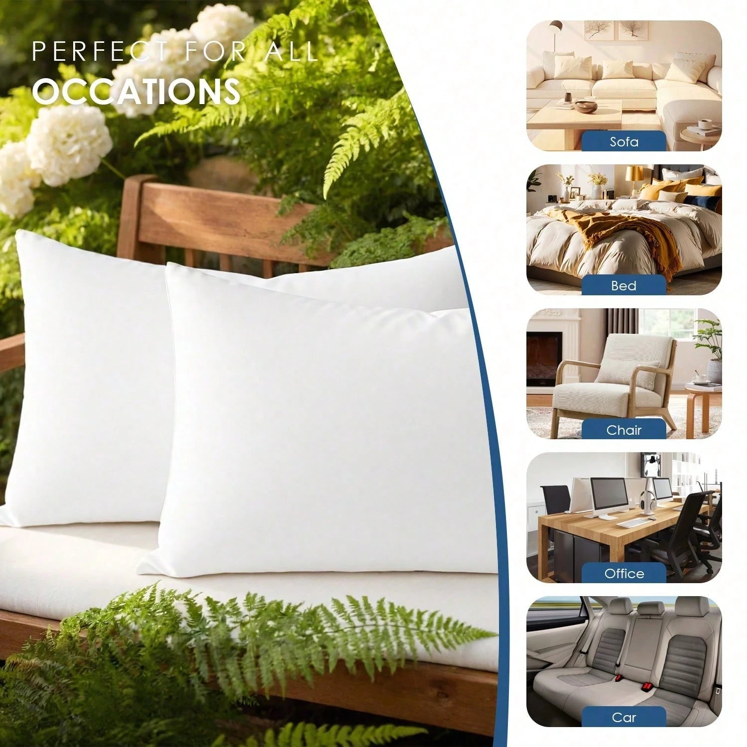 YUNDO Label White Pillow Core, Sofa Cushion, Bed Cushion, Patio Cushion, 18*18 Inches, High Filling Capacity, Machine Washable, Dryable, Reusable, Ultra-Fine Fabric, Brushed Fabric, Soft And Clean, E